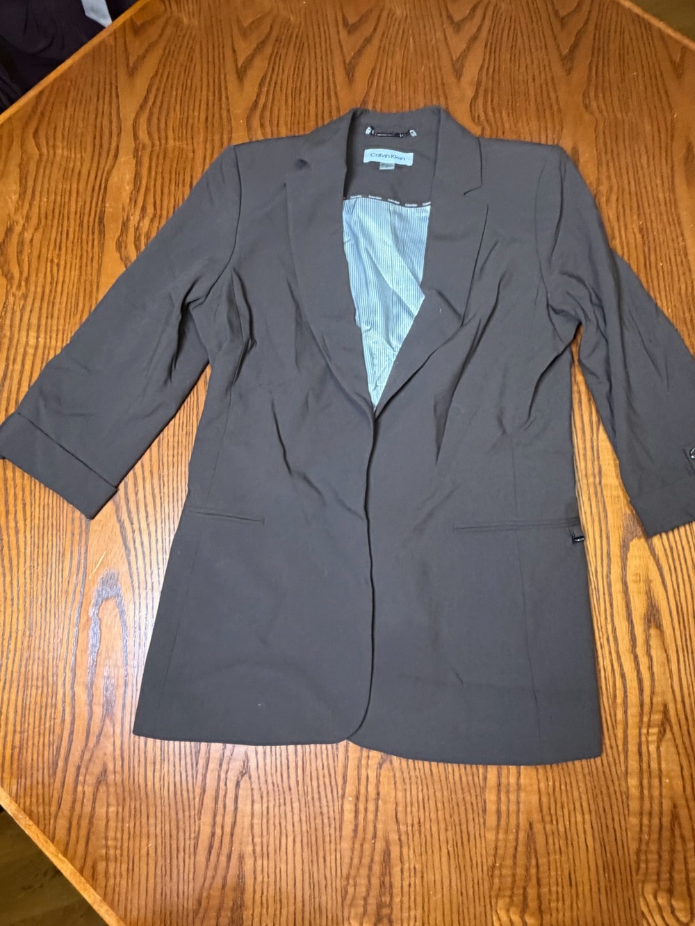 Calvin Klein Women’s Size 8 Brown Longline Blazer 3/4 Sleeve Career Work Jacket